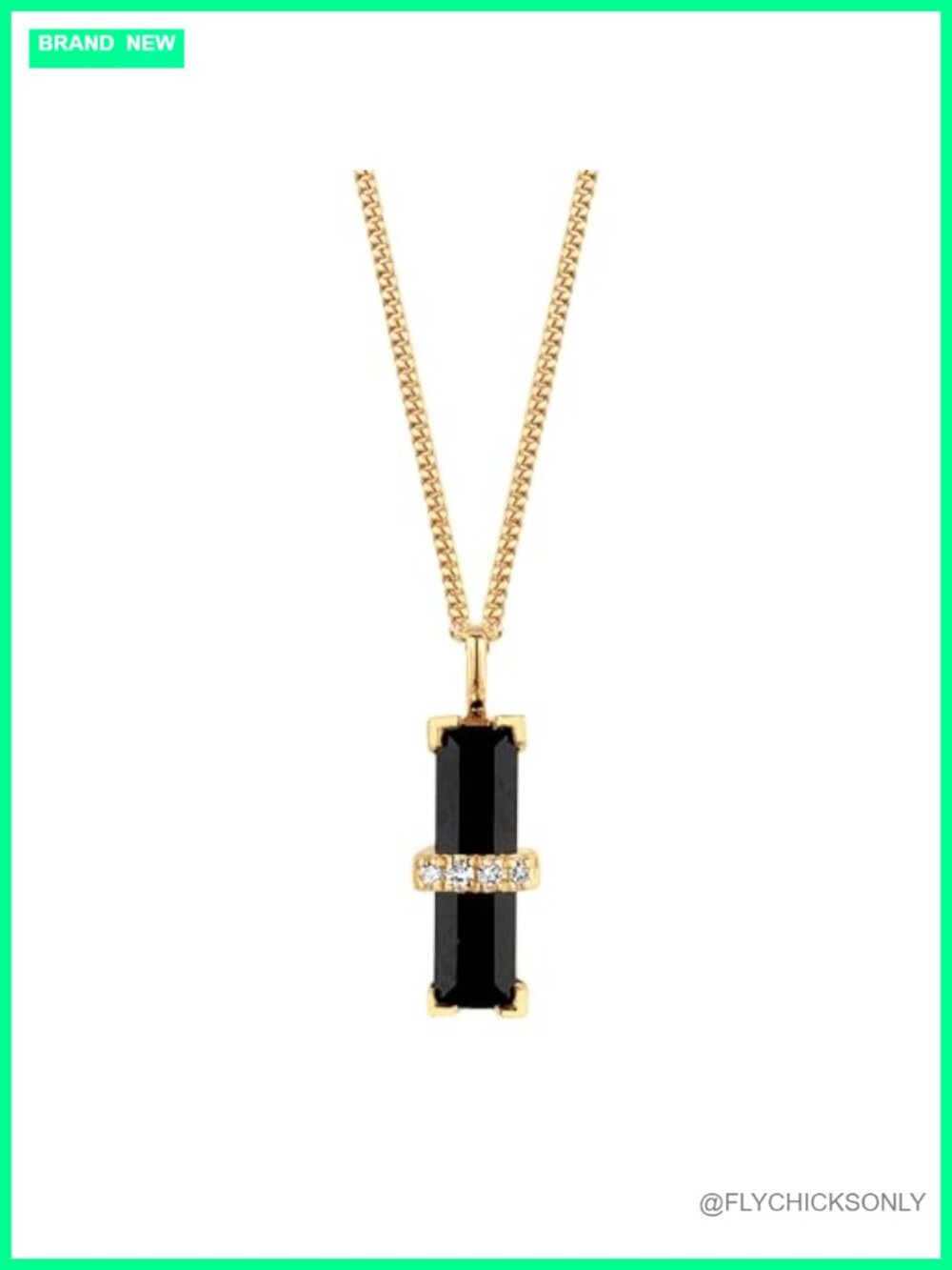 Natural Diamond Black Onyx Necklace 18-Carat Yellow Gold Vermeil 925 Sterling